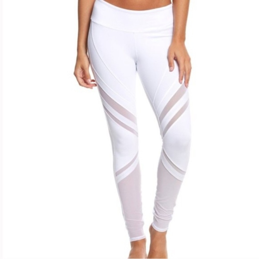 Alo Yoga Epic Yoga White Mesh Leggings Full Length Size Small